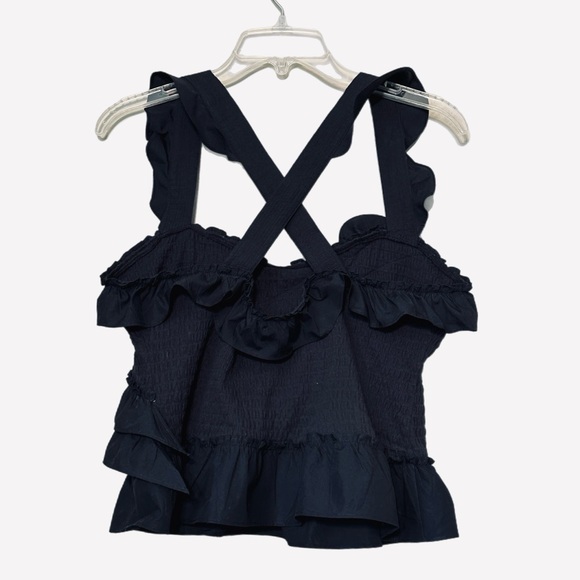 Anthropologie Maeve Smocked Ruffle Tank Black Size M - Picture 4 of 9